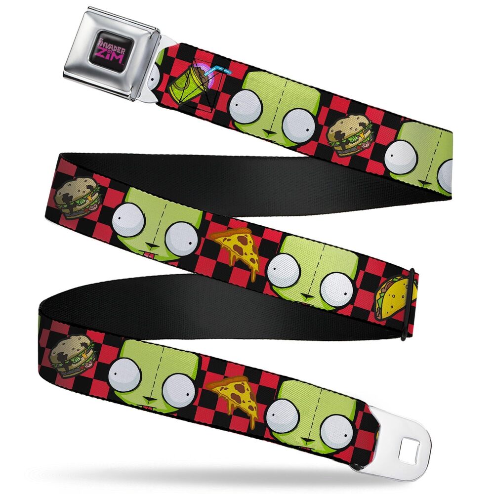 2794 Invader Zim Belt, Seatbelt Buckle Belt, Invader Zim Gir Face and Food
